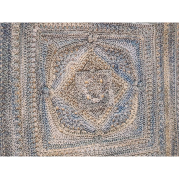 Hooked on Sunshine Yaya's Boy Blue/Gray Acrylic/Cotton Baby Blanket ~44" - Picture 4 of 9